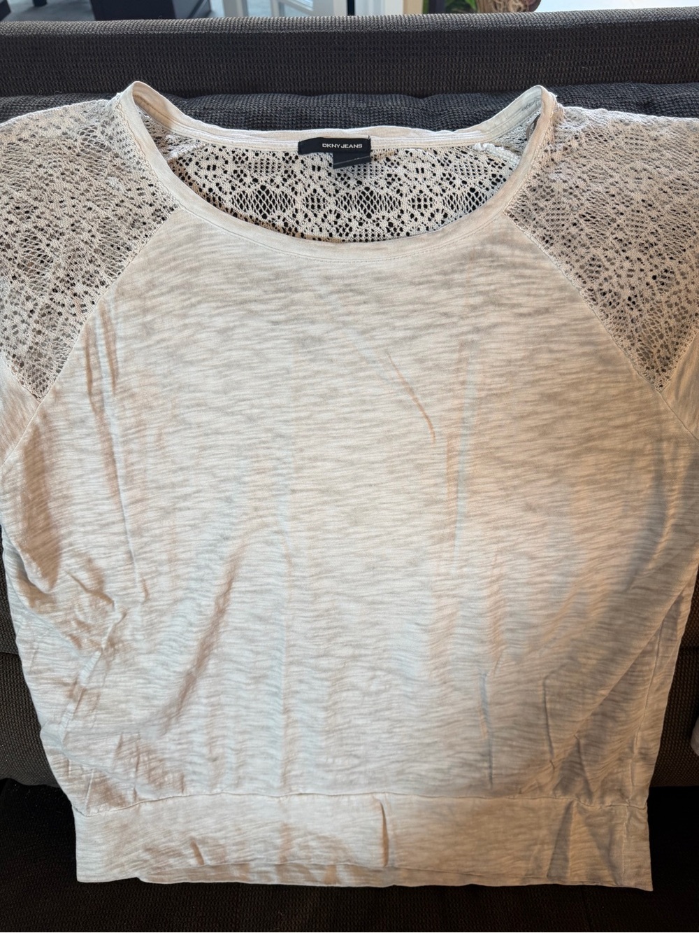 DKNY Light Gray Lace-Shoulder Top - New With Tags!
